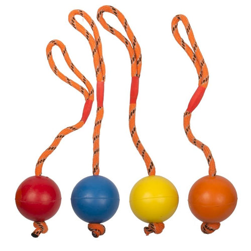 Balle de Jeu Caoutchouc Massif avec Corde - Large 7.5 cm