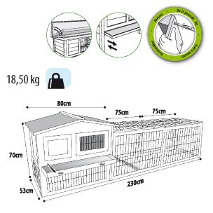 Konijnenhok Sunshine Jumbo Cottage | 230 * 53 * 70 cm
