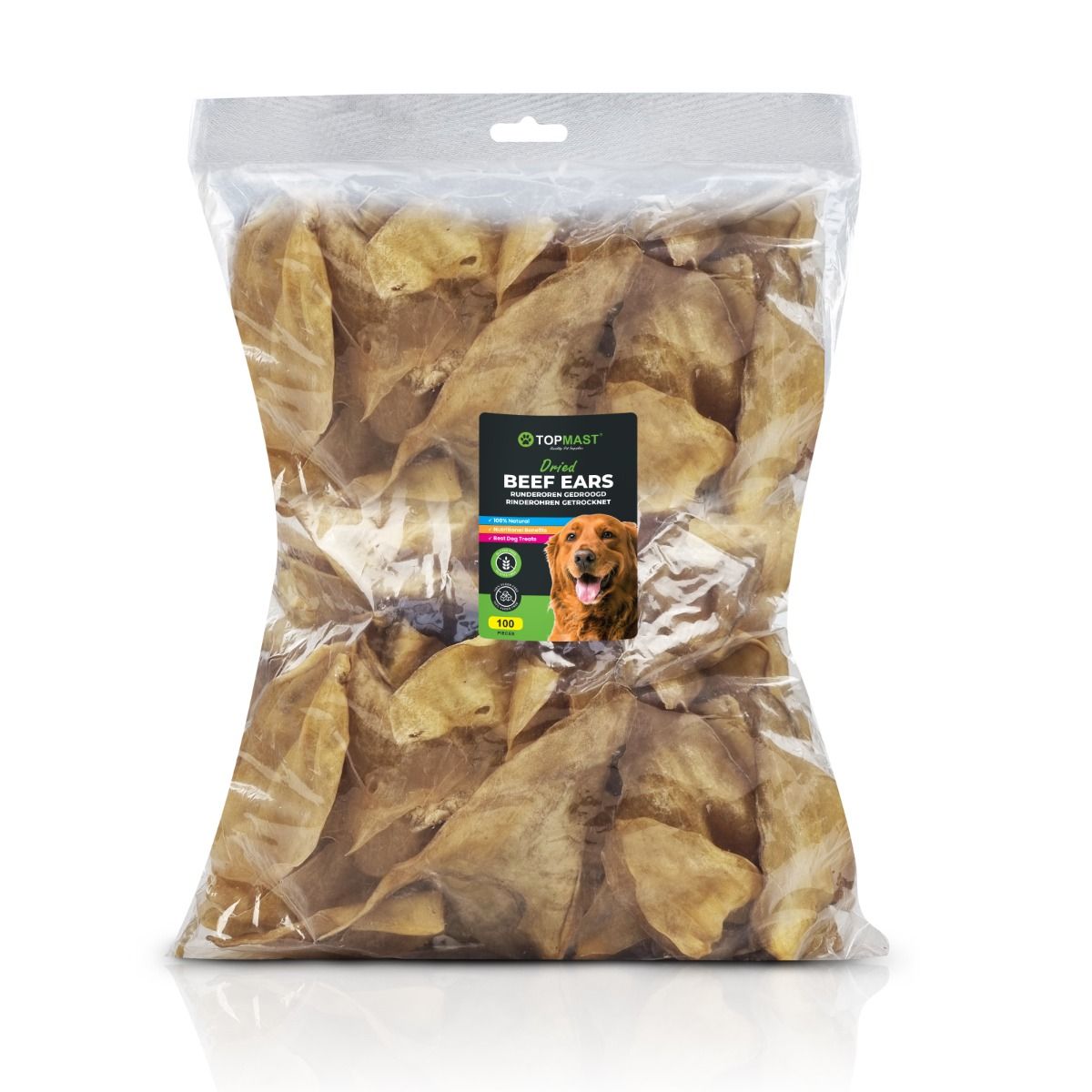 Oreilles de bœuf séchées – Friandise naturelle pour chien - 100 pièces TOPMAST