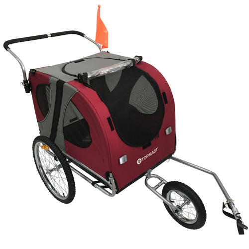 Remorque Vélo Chien Topmast - Fonction Jogging - Pliable - Rouge - Taille M