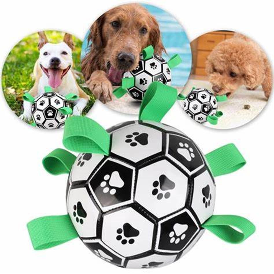 Hondenspeelgoed - Voetbal voor Honden - 16 cm - Hondenbal met Touwen – Drijvend hondenspeeltje – Met Pomp