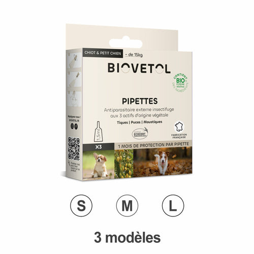Natural Insect Repellent Pipettes for Dogs - 3 Plant-Based Active Ingredients, Organic Certified (BIOVETOL)