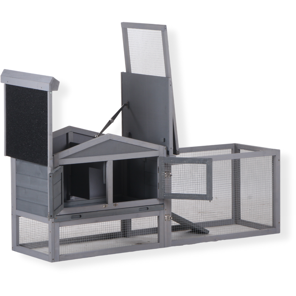 Topmast Konijnenhok Sunshine - Met Ren - Voor Buiten - Grey Washed Wood 156 x 52 x 68 cm