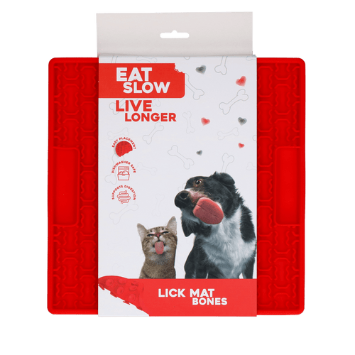 Tapis de léchage Eat Slow Live Longer — Motif Os, 21 x 21 cm