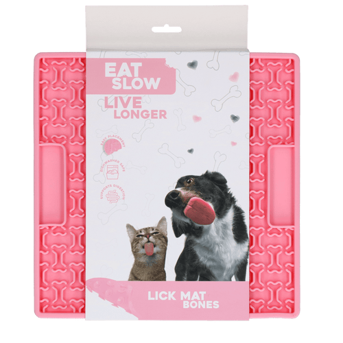 Tapis de léchage Eat Slow Live Longer — Motif Os, 21 x 21 cm