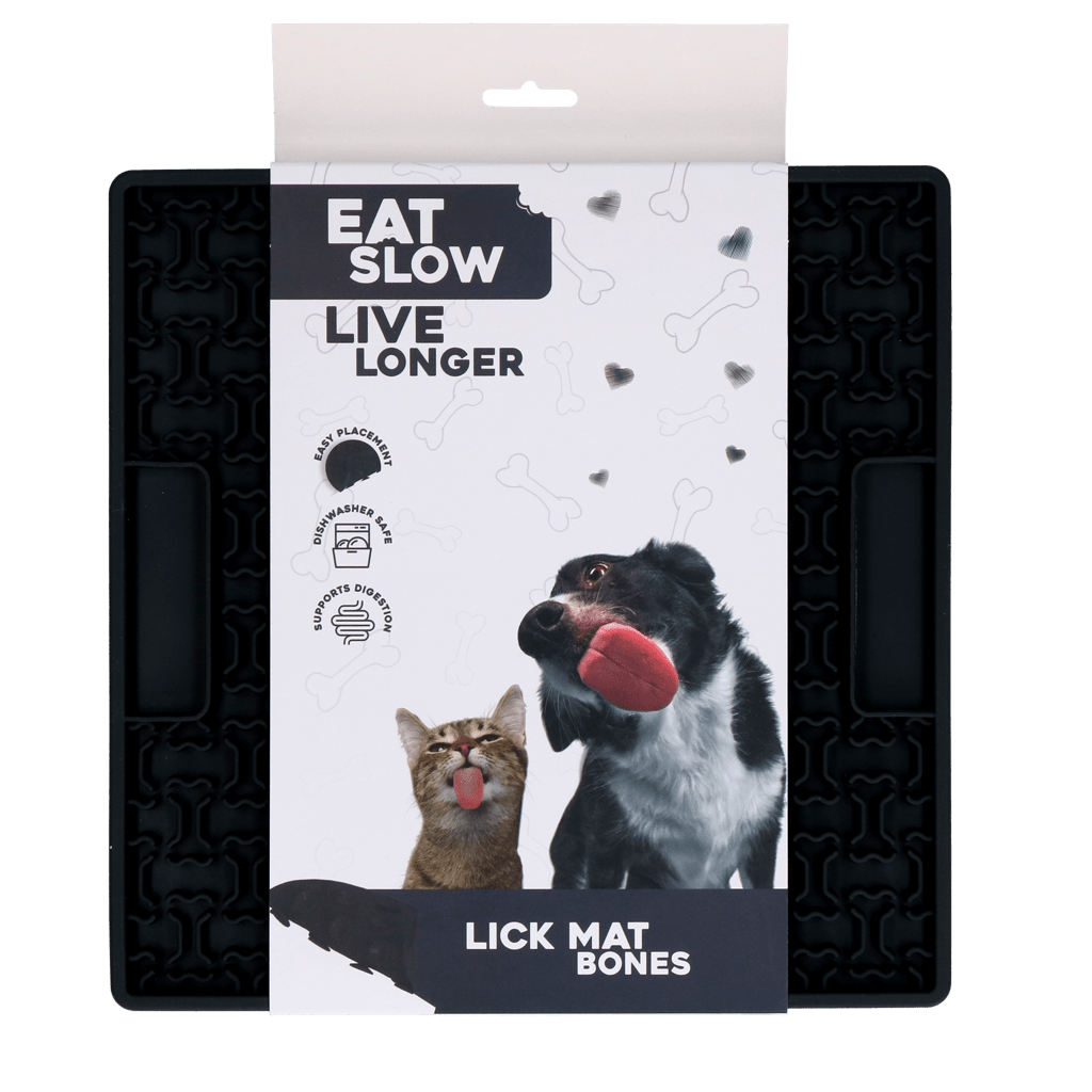 Tapis de léchage Eat Slow Live Longer — Motif Os, 21 x 21 cm - La Meute Trufféo