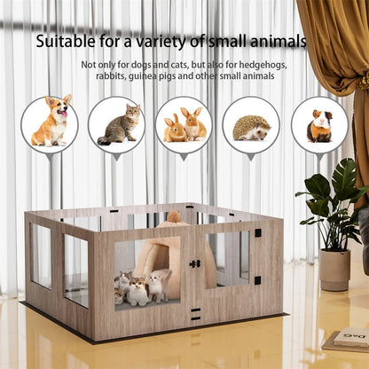 Tempered Glass Pet Whelping Box with Waterproof Fertility Pad Dog Playpen Exercise Cage for Puppies - Trufféo
