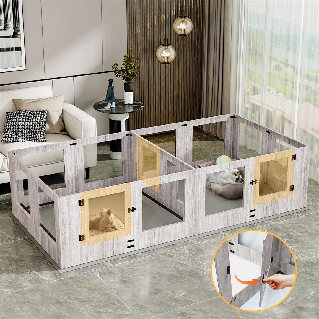 Tempered Glass Pet Whelping Box with Waterproof Fertility Pad Dog Playpen Exercise Cage for Puppies - Trufféo