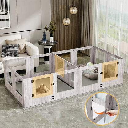 Tempered Glass Pet Whelping Box with Waterproof Fertility Pad Dog Playpen Exercise Cage for Puppies - Trufféo