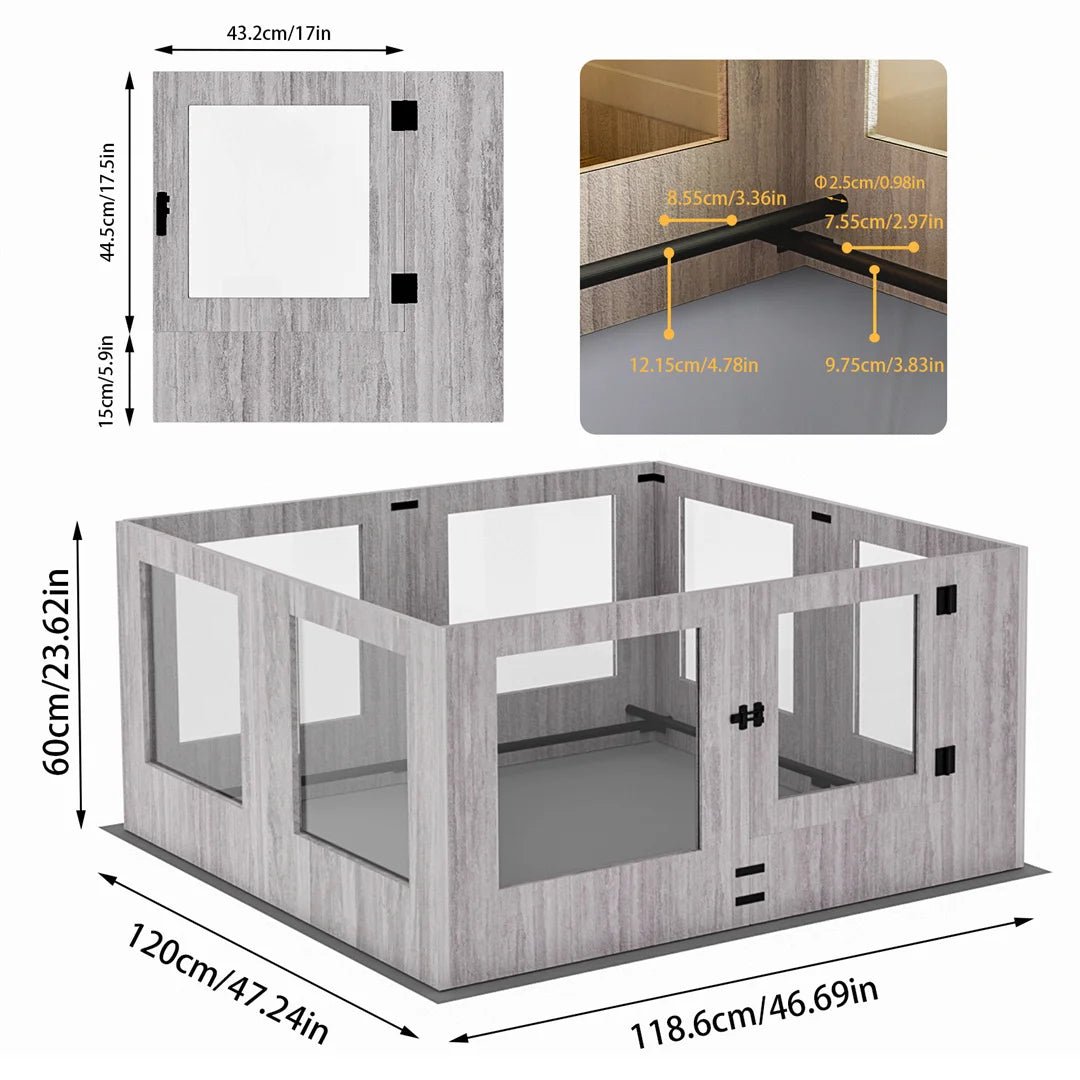 Tempered Glass Pet Whelping Box with Waterproof Fertility Pad Dog Playpen Exercise Cage for Puppies - Trufféo