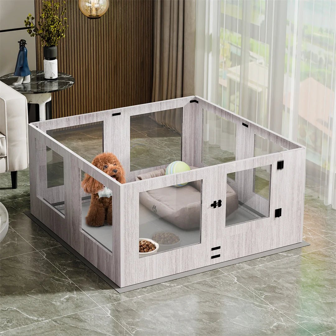 Tempered Glass Pet Whelping Box with Waterproof Fertility Pad Dog Playpen Exercise Cage for Puppies - Trufféo