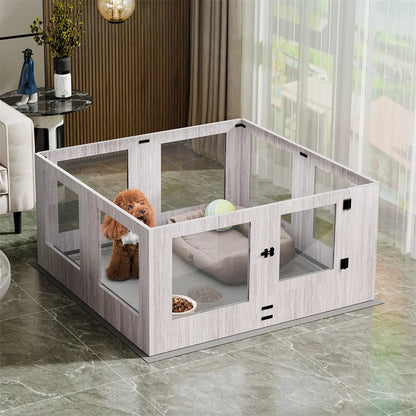 Tempered Glass Pet Whelping Box with Waterproof Fertility Pad Dog Playpen Exercise Cage for Puppies - Trufféo