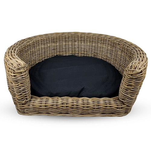 Panier Tressé Palermo pour Chien avec Coussin - Gris Chiné - 68 x 57 x 33 cm