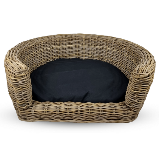 Topmast Palermo - Rieten Dierenmand met Kussen - Zwart - 68 x 57 x 33 cm