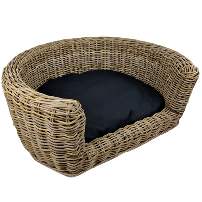 Topmast Palermo - Rieten Dierenmand met Kussen - Zwart - 68 x 57 x 33 cm
