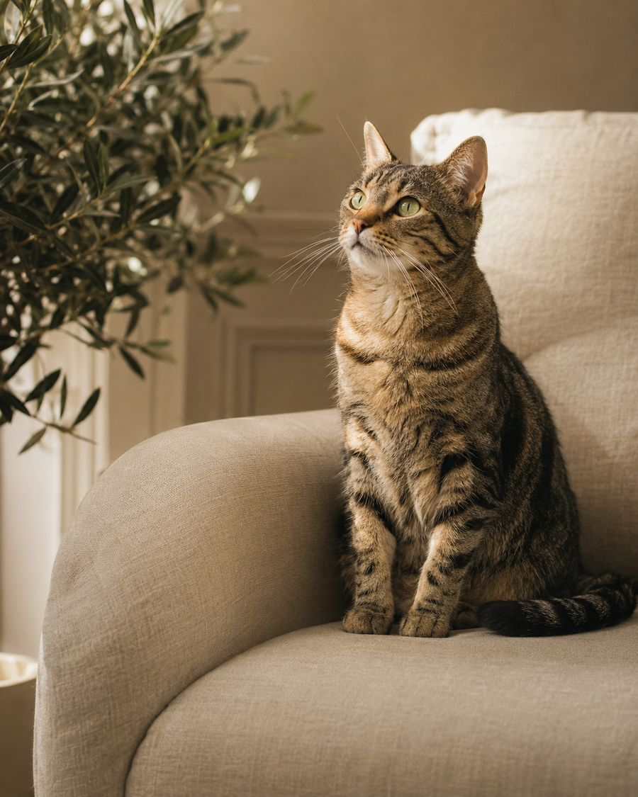 Chat posé dans un intérieur chaleureux