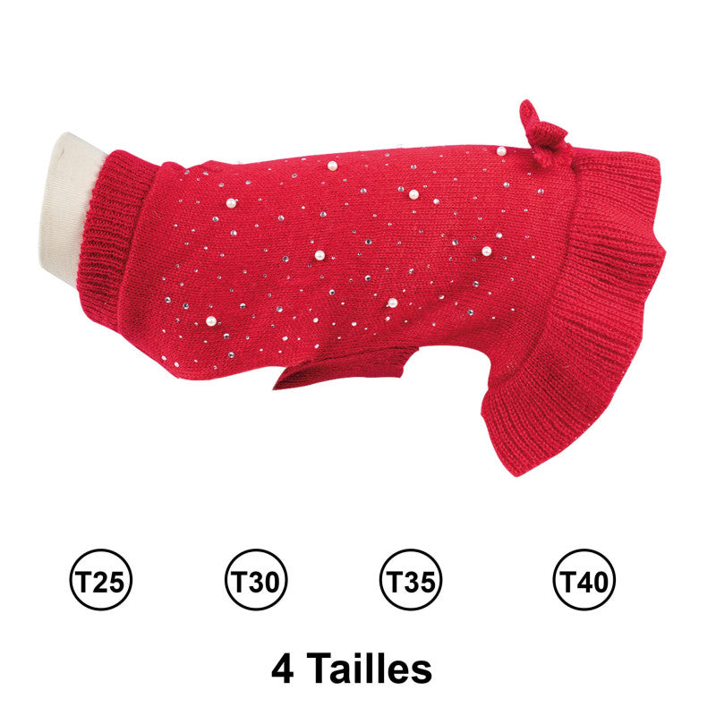 Pull rouge à sequins pour chien – Doogy Classic 
