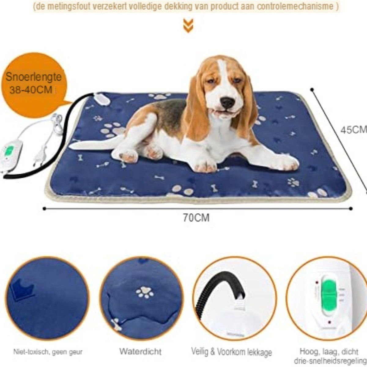 Topmast Heating pad Verwarmingsmat voor Honden en Katten 70 x 45 cm + afstandbediening