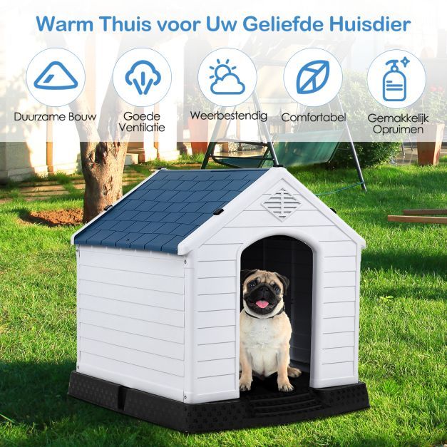 Topmast Hondenhok kunststof weersbestendig  87,7 x 78,5 x 81,5 cm  - Wit + Blauw - Large